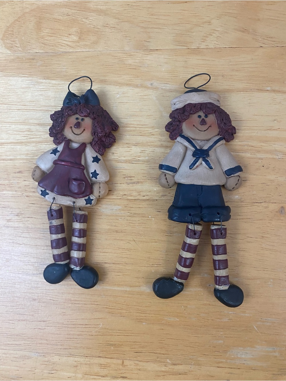 Blossom Bucket Raggedy Ann and Andy Doll Holiday Ornaments Set